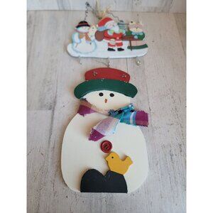 Snowman sign key hook Santa wooden Xmas home decor set